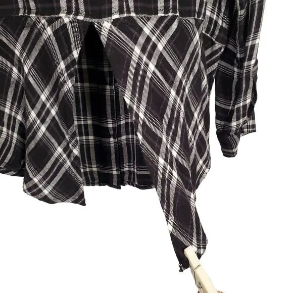 Lucky Brand Womens Size L Shirt Button Plaid Split Back Peplum Skirted Shirttail - Picture 9 of 9
